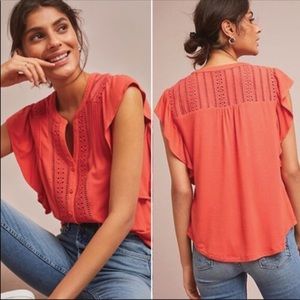 Anthropologie Maeve Kailana Flutter Sleeve Blouse